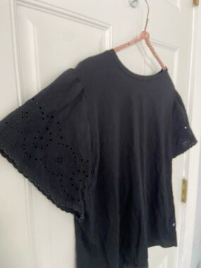 Womens Large Gap Black Blouse Embroidered Short Sleeve Top, BOHO 60% Cotton